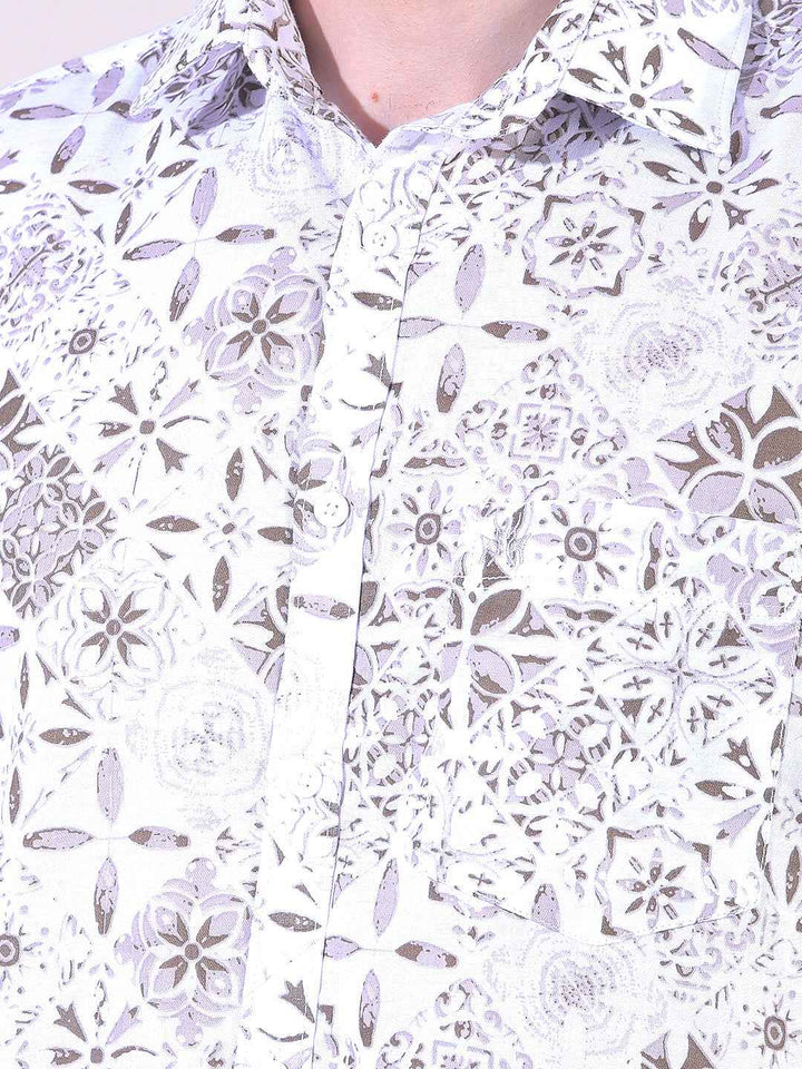 Brown 100% Cotton Floral Print Shirt