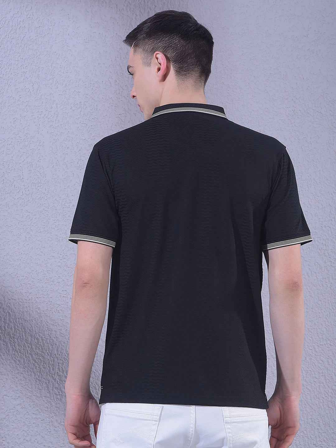 Black Jacquard Polo Neck T-Shirt