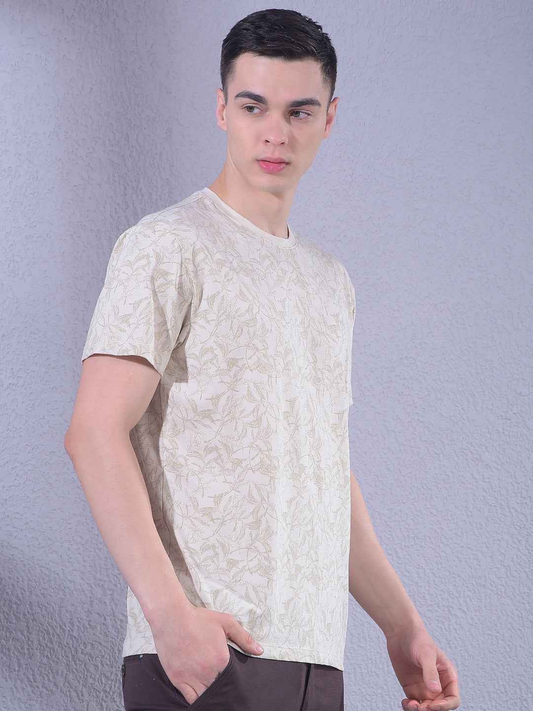 Beige Floral Print T-Shirt