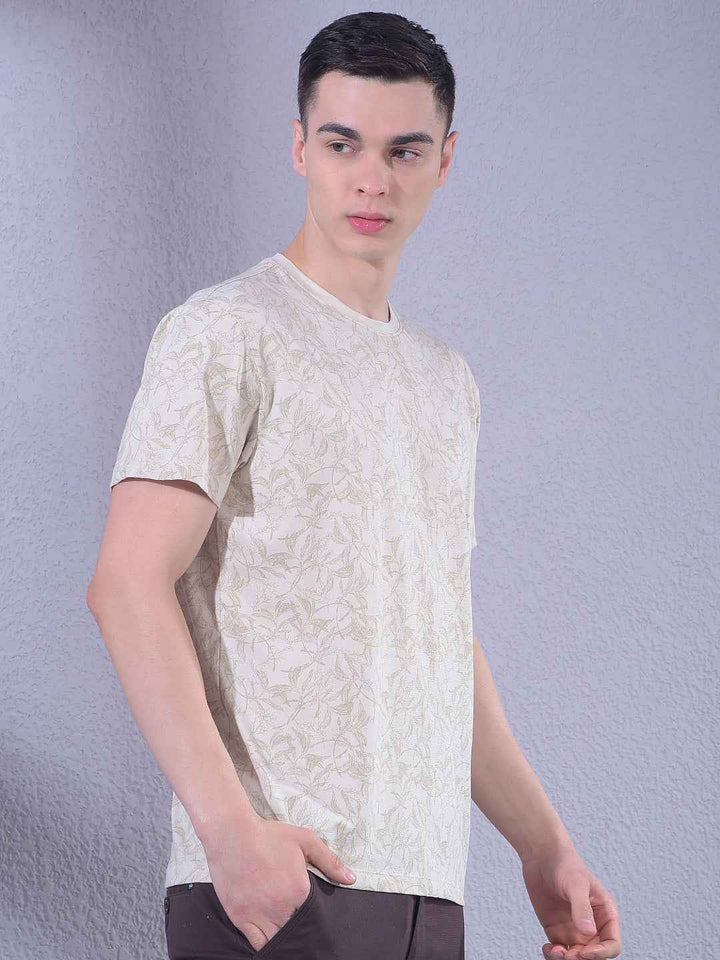 Beige Floral Print T-Shirt