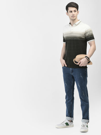 Multi-Color Horizontal Stripes Polo Neck T-Shirt