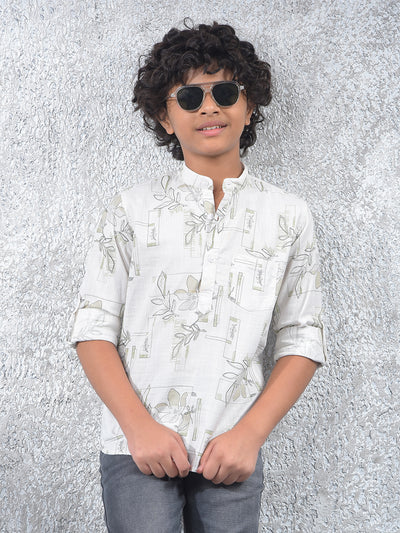 White Floral Print 100% Cotton Kurta