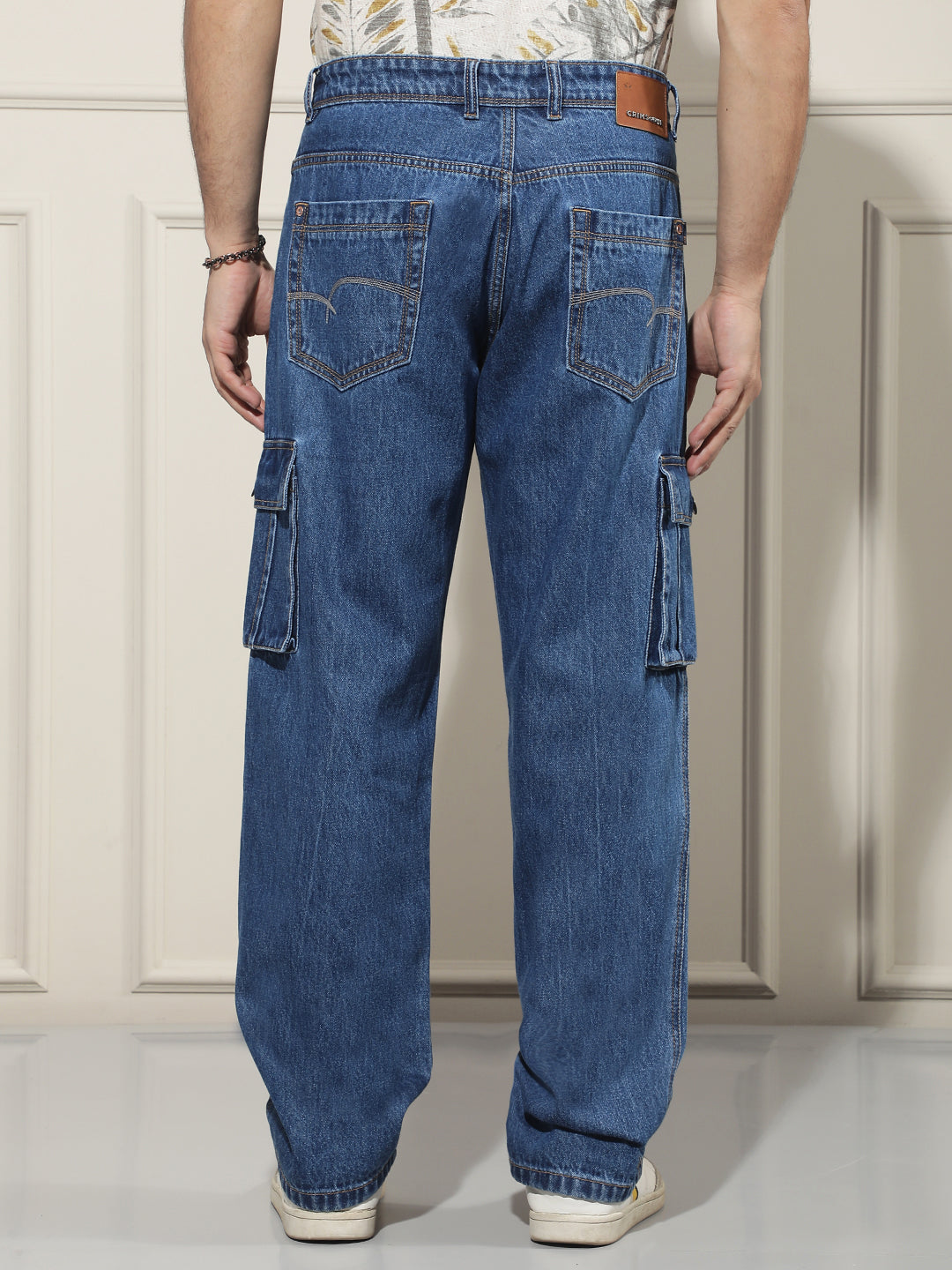 Navy Blue 100% Cotton Cargo Jeans