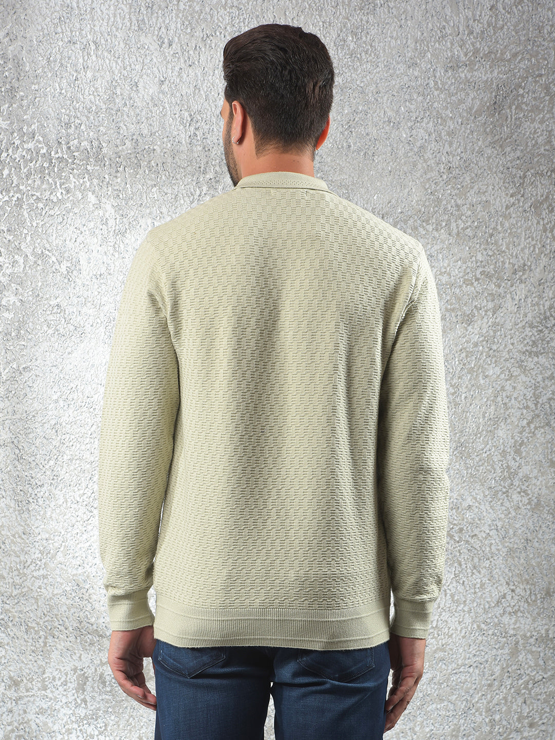 Stretch Fabric Green Jacquard Sweater