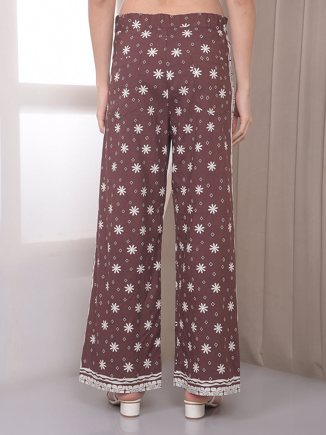 Brown Print Wide Leg Trousers