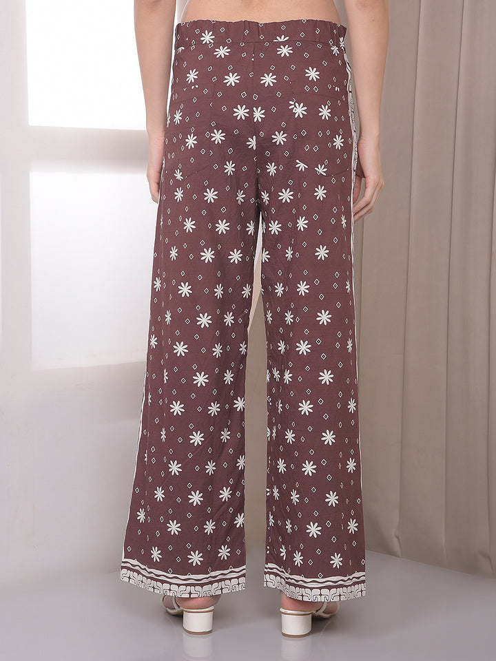 Brown Print Wide Leg Trousers