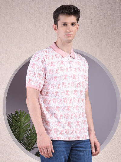 Pink Printed Polo Neck 100% Cotton T-Shirt