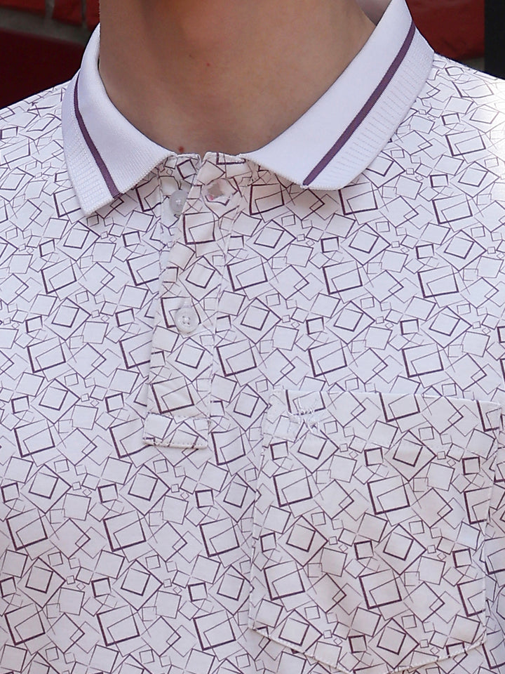 Purple Abstract Print Polo Neck 100% Cotton T-Shirt