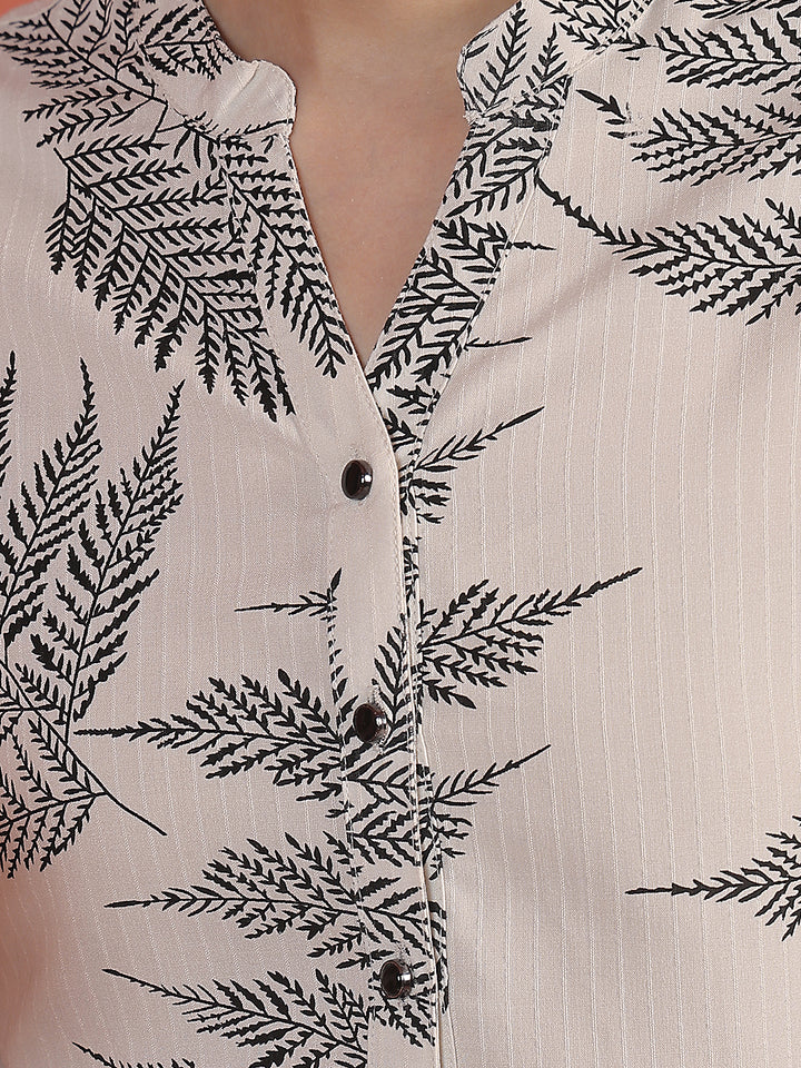 Off White Floral Print V-Neck Shirt