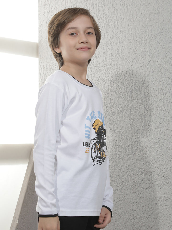 White Graphic Print 100% Cotton T-Shirt