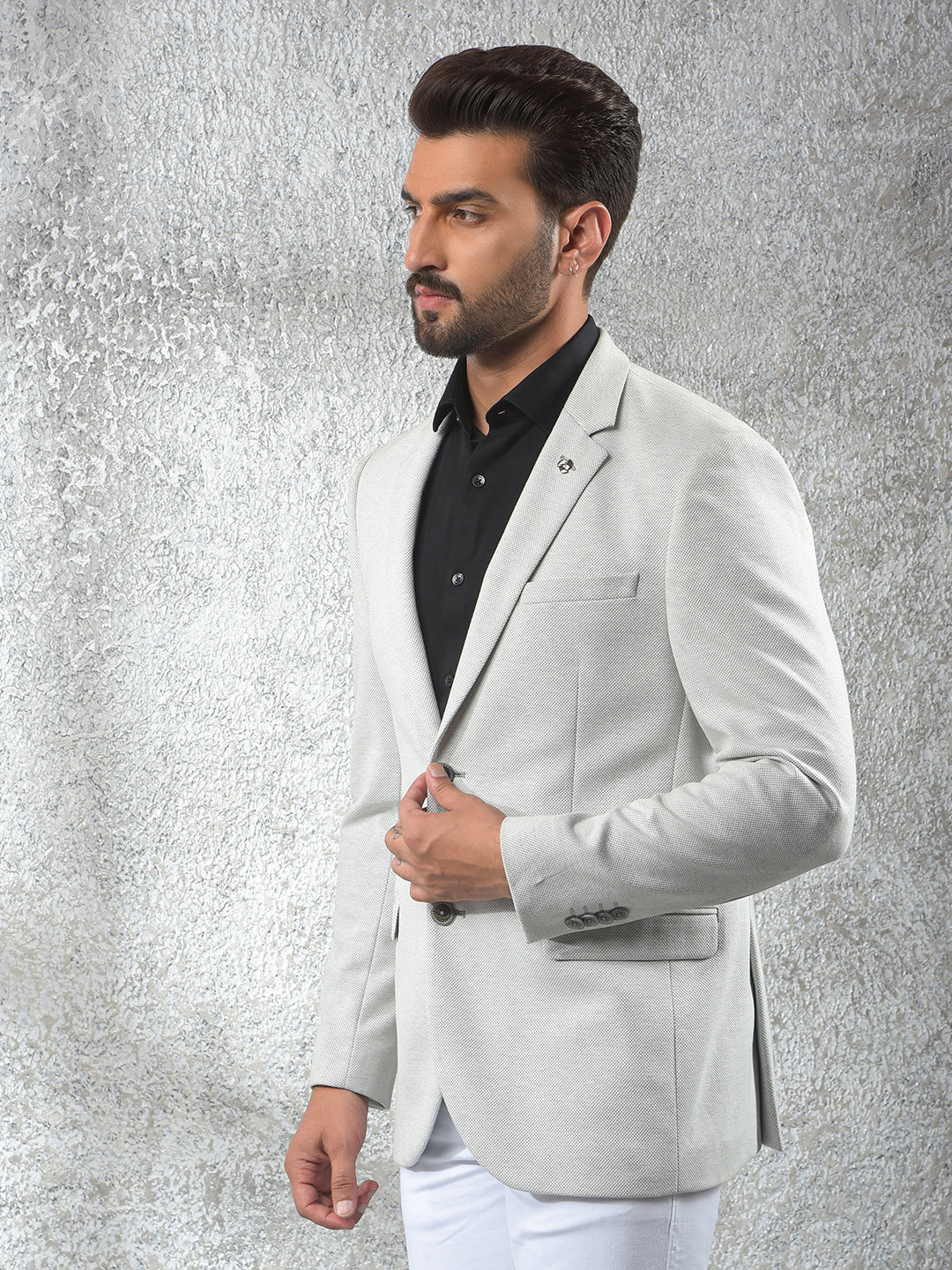 Off White Notched Lapel Single-Breasted Blazer