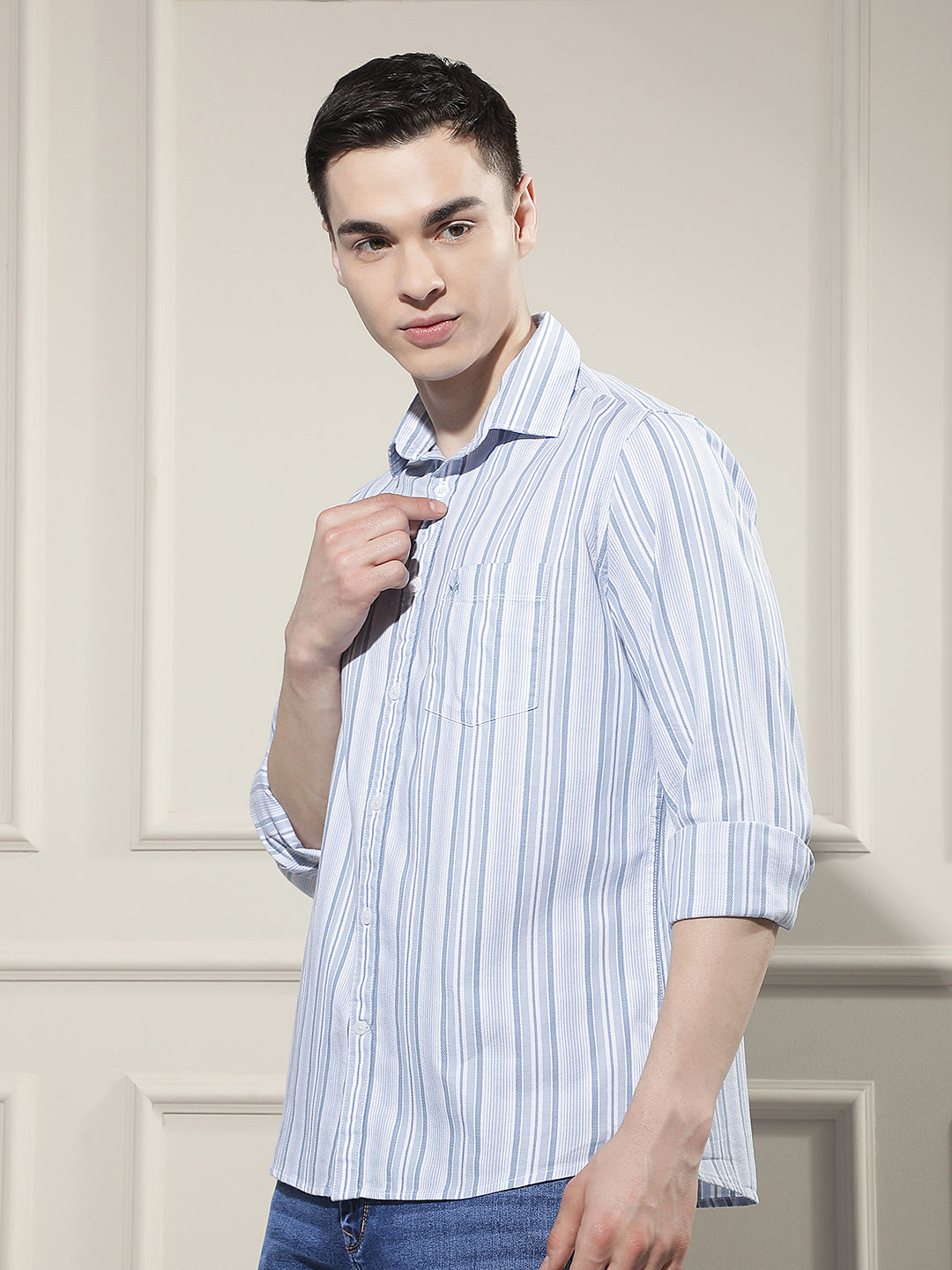 Blue Vertical Stripes 100% Cotton Shirt