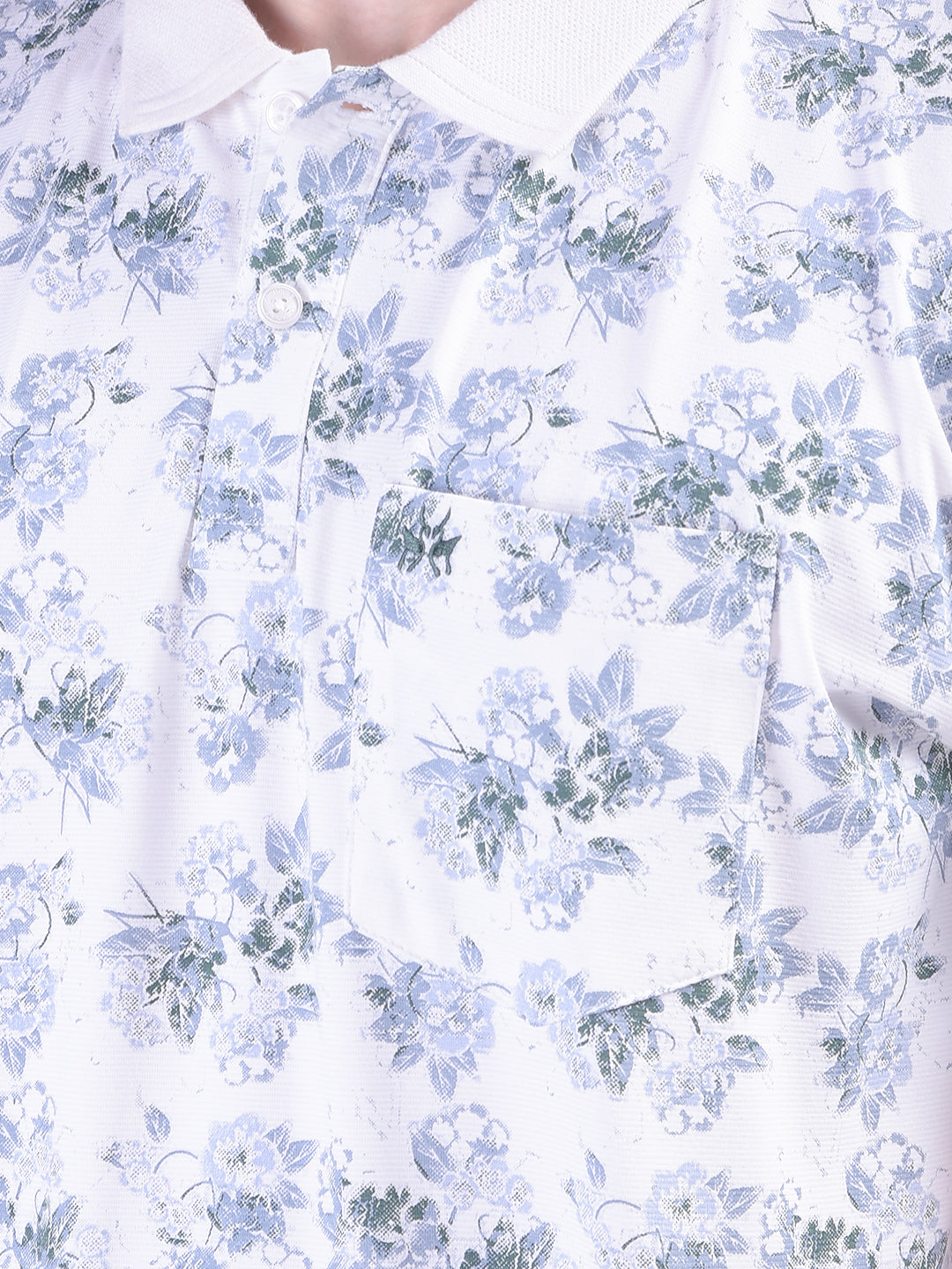 Green Floral Print Polo-Neck T-Shirt