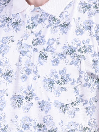 Green Floral Print Polo-Neck T-Shirt
