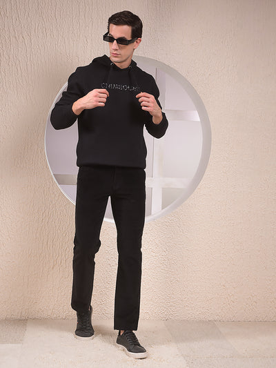 Black Embellished Hooded Neck Sweatshirt
