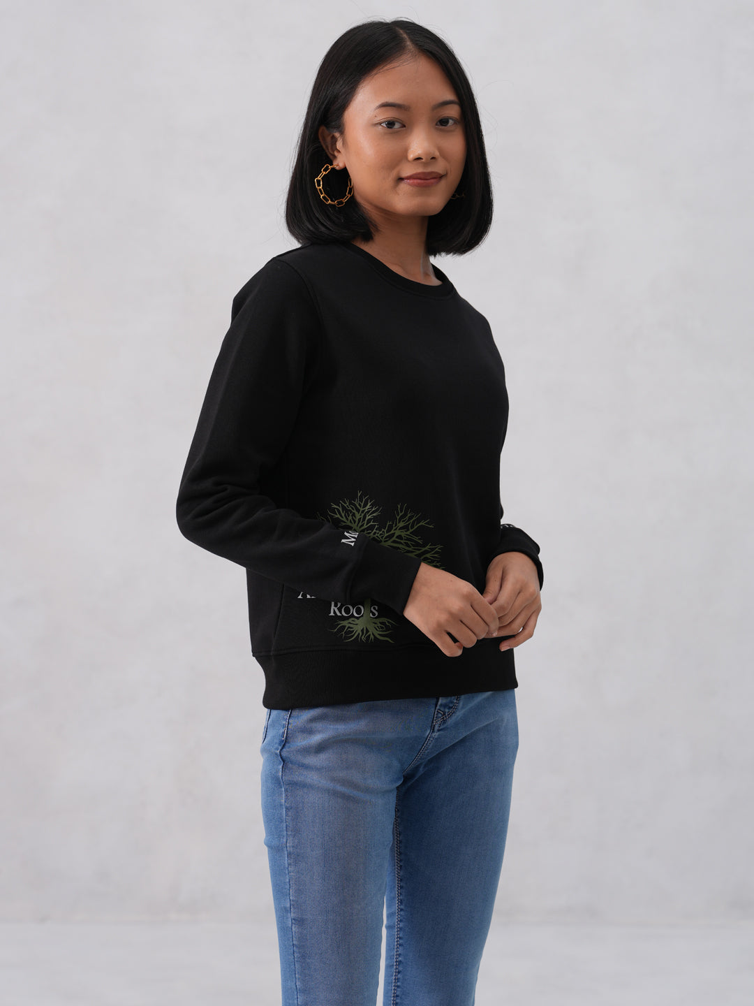 Black Printed Cotton-Blend Sweatshirt