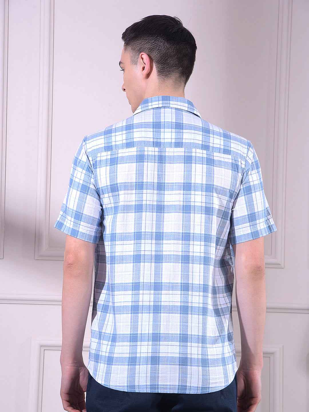 Blue 100% Cotton Checked Shirt