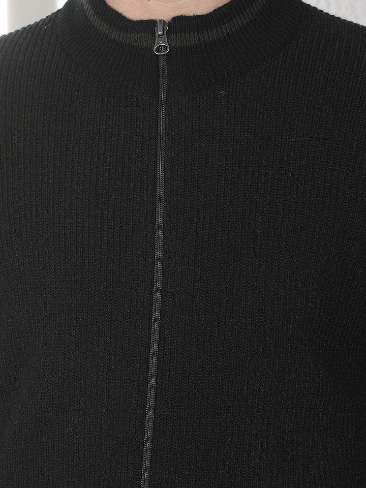 Navy Blue Jacquard Knitted Cardigan