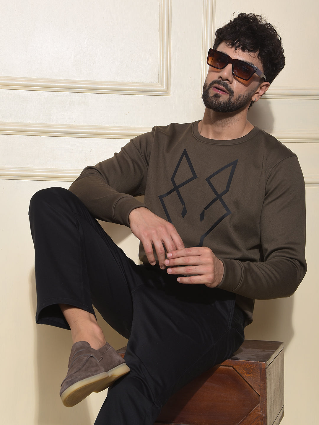 Olive Graphic Print Sweatshirt