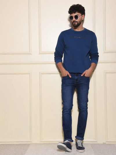 Classic Blue Cotton Sweatshirt With Brand Logo