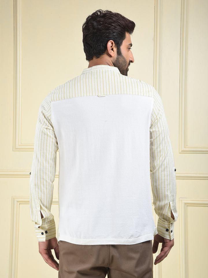 Olive Vertical Stripes Knitted Kurta