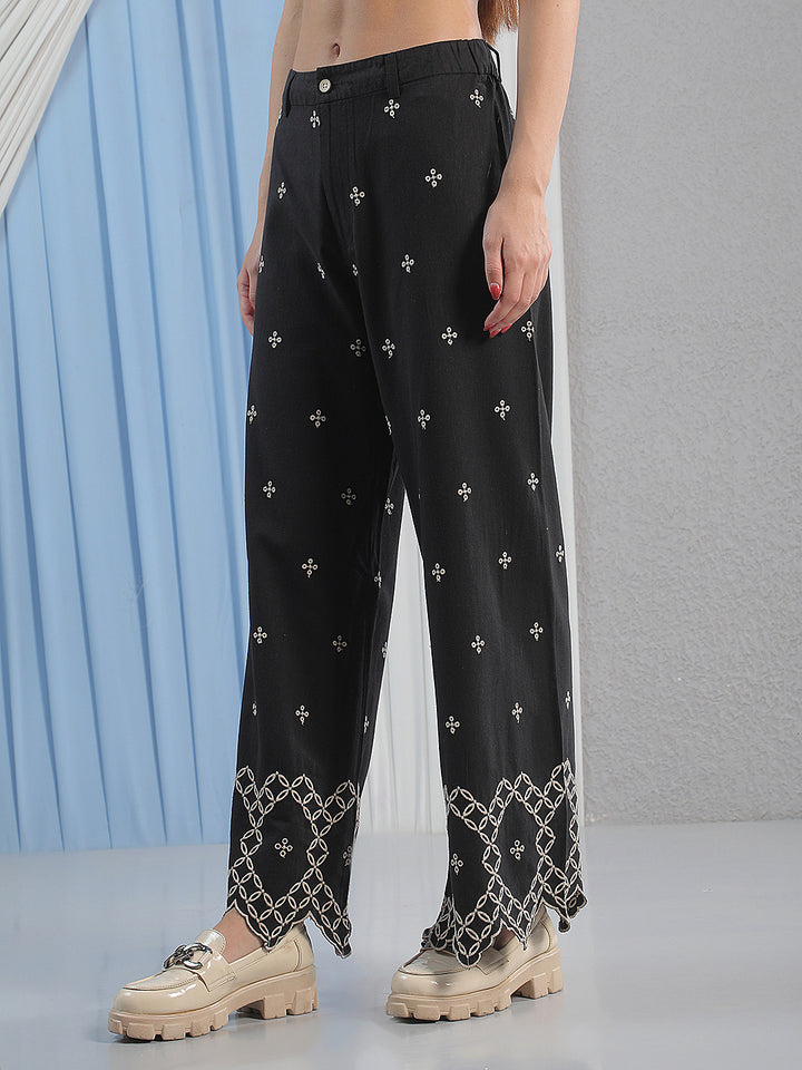 Off White Embroidered Casual Trousers
