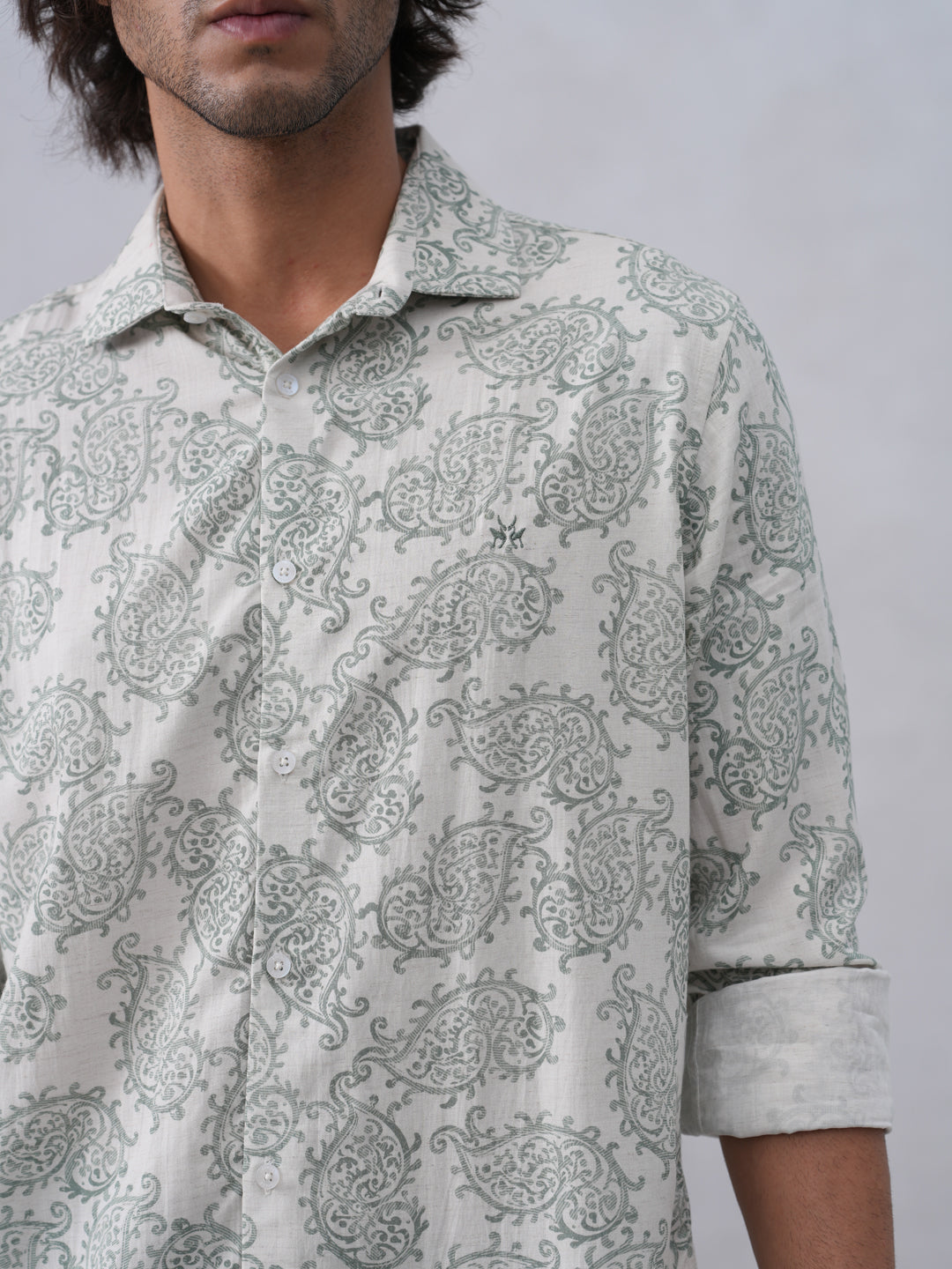 Green Printed Linen Shirt