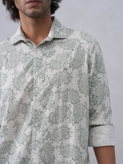 Green Printed Linen Shirt
