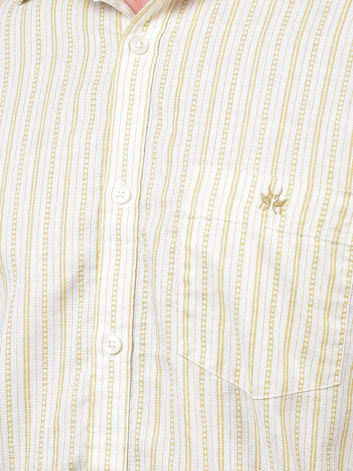 Olive Vertical Stripes 100% Cotton Shirt