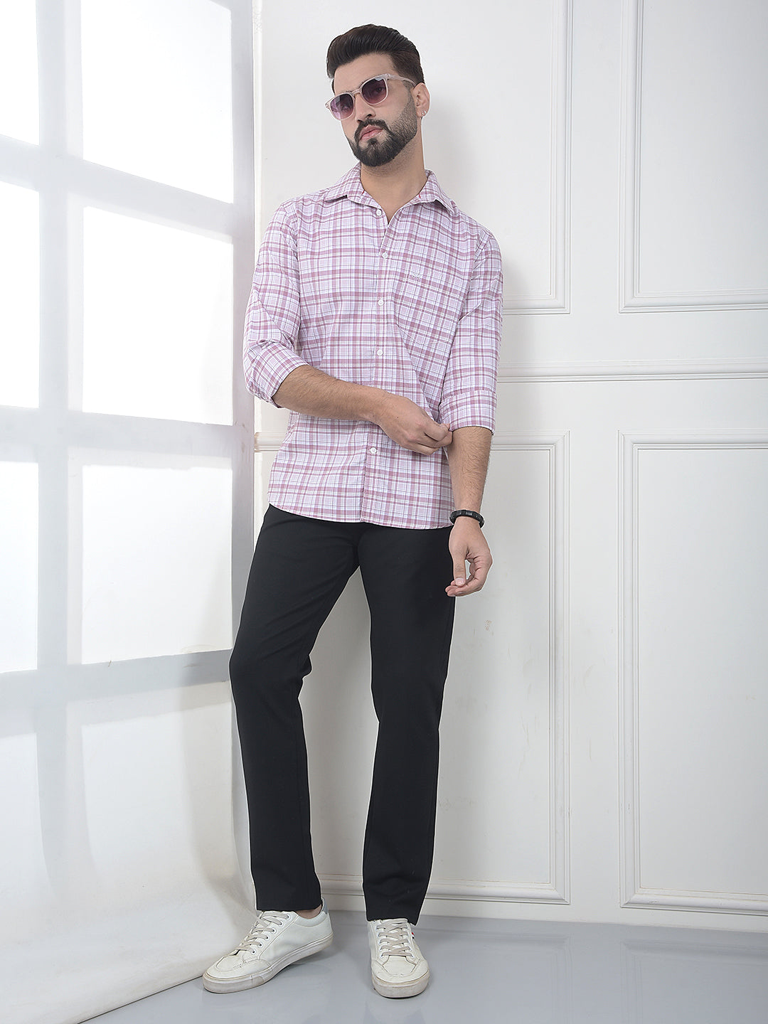 Pink Checked 100% Cotton Shirt