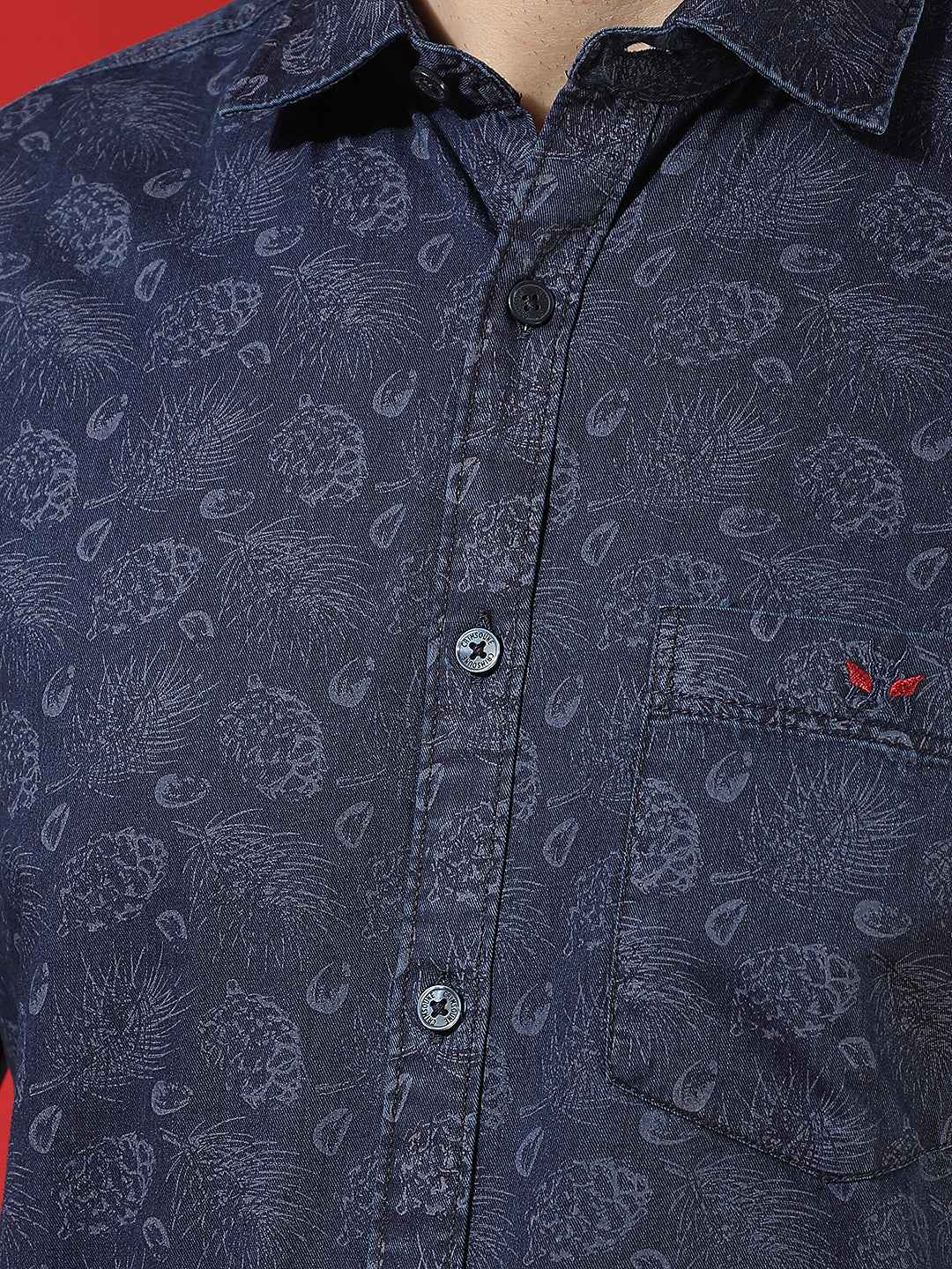 100% Cotton Navy Blue Floral Print Shirt