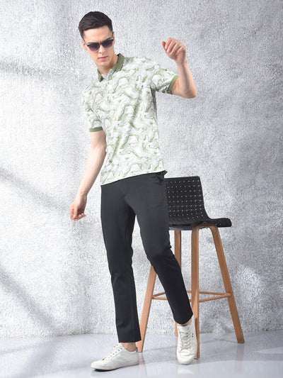 Green Abstract Print Polo Neck T-Shirt