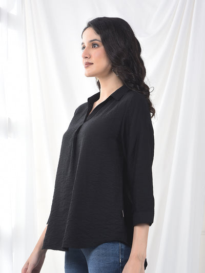 Midnight Black Crinkle Weave Flow Fit Top