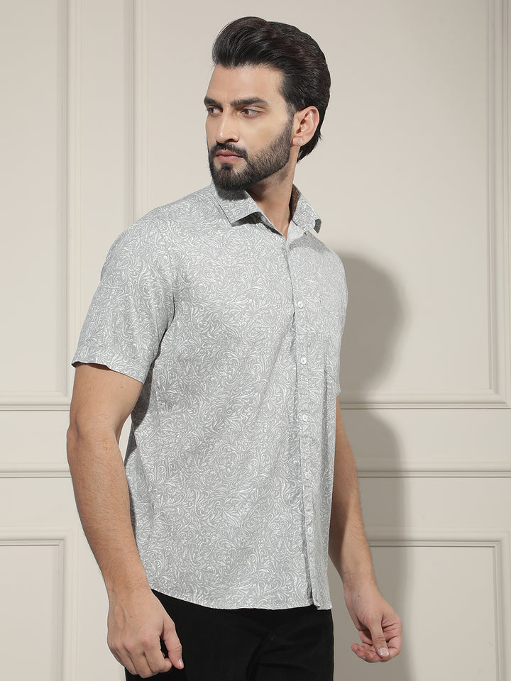 Grey Floral Print Shirt