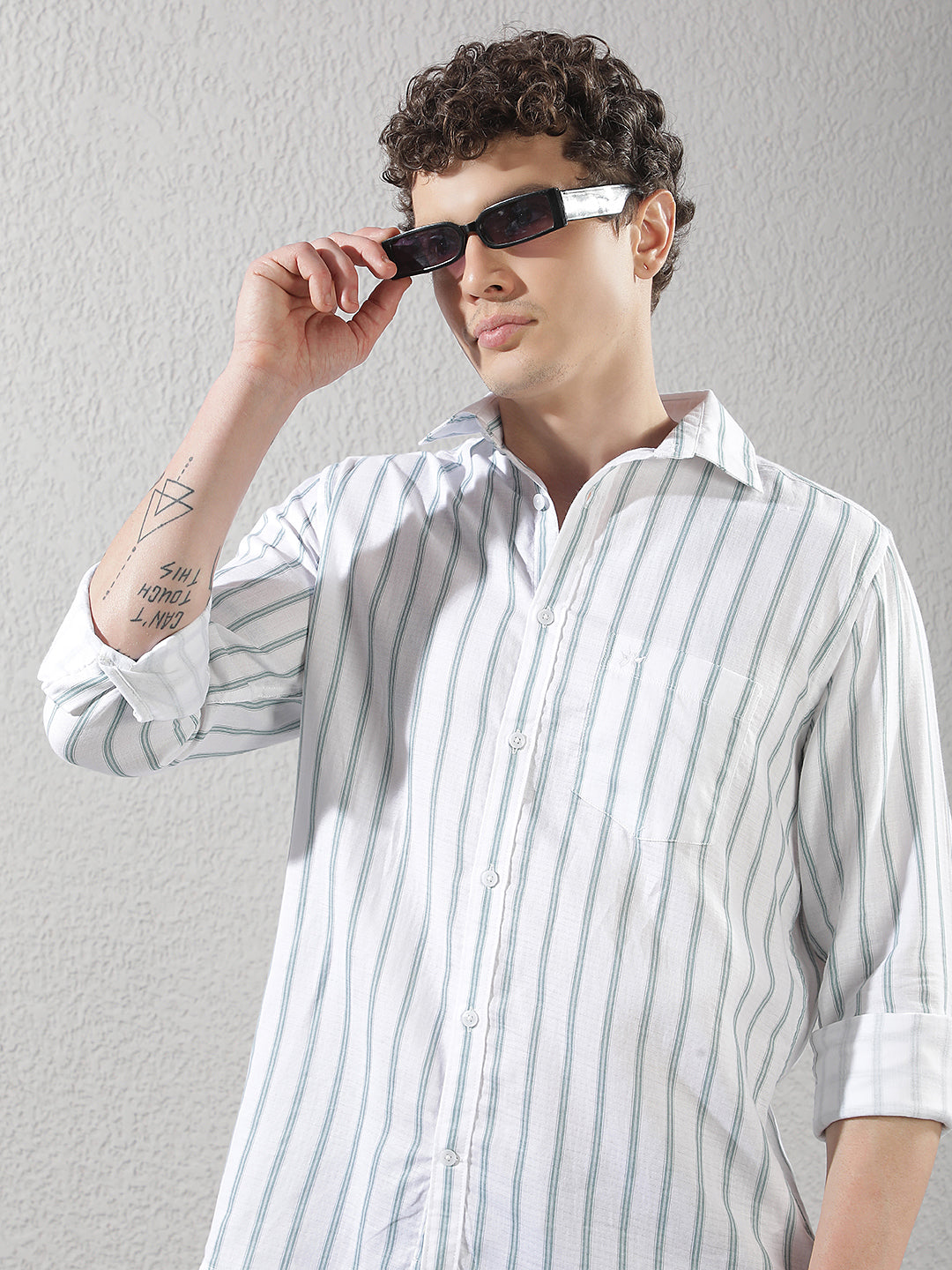 Mint Green 100% Cotton Verical Stripes Shirt
