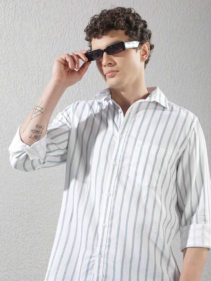 Mint Green 100% Cotton Verical Stripes Shirt