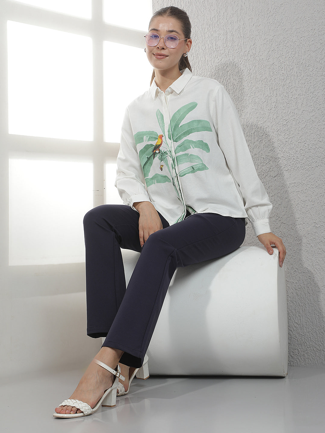 Off White Graphic Print Linen Shirt