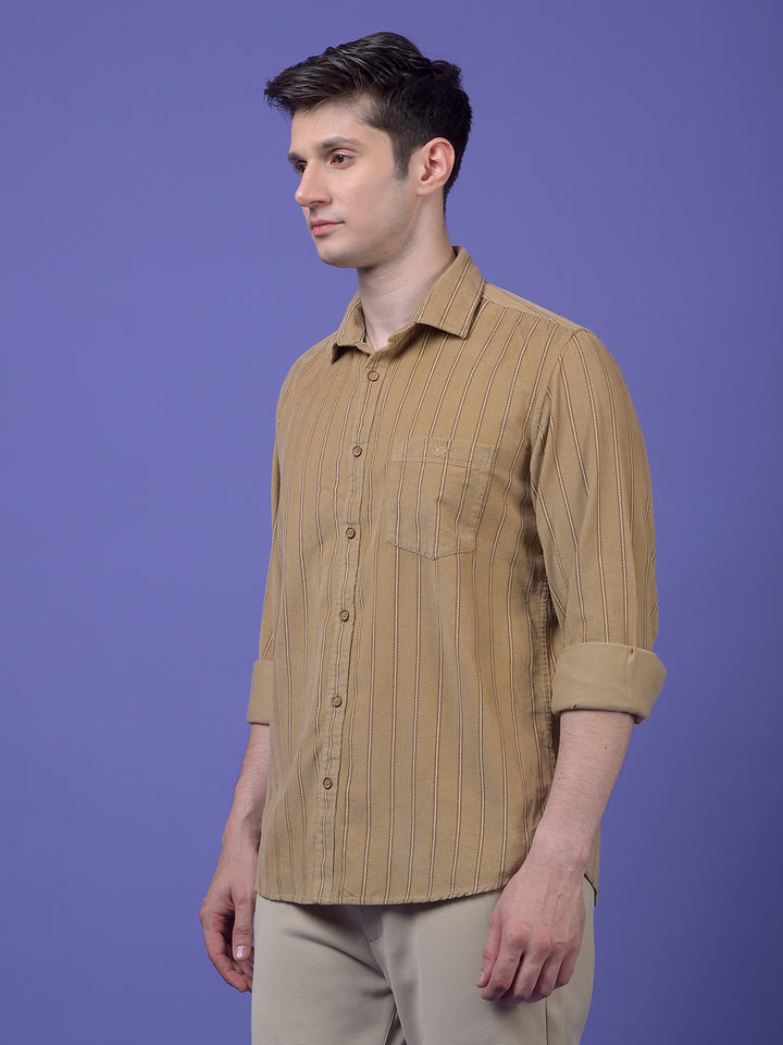 Brown Vertical Stripes 100% Cotton Shirt