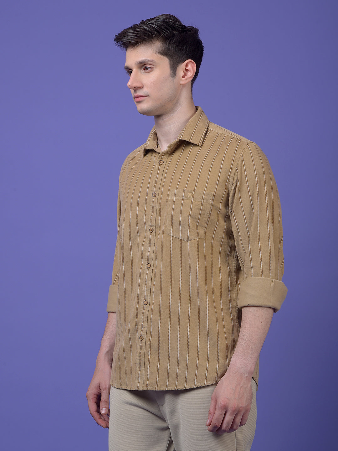 Brown Vertical Stripes 100% Cotton Shirt