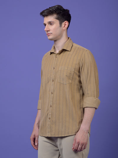 Brown Vertical Stripes 100% Cotton Shirt