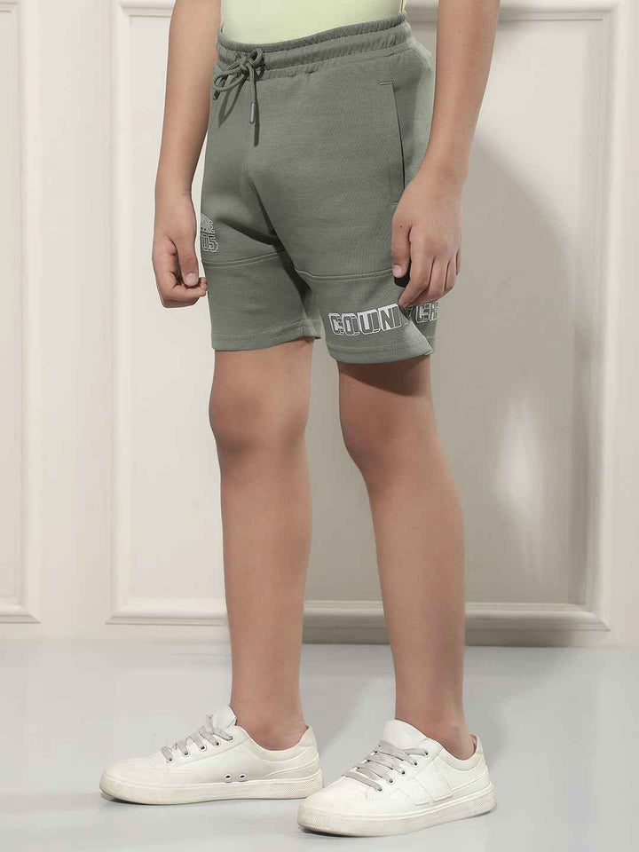 Green Typographic Print Shorts