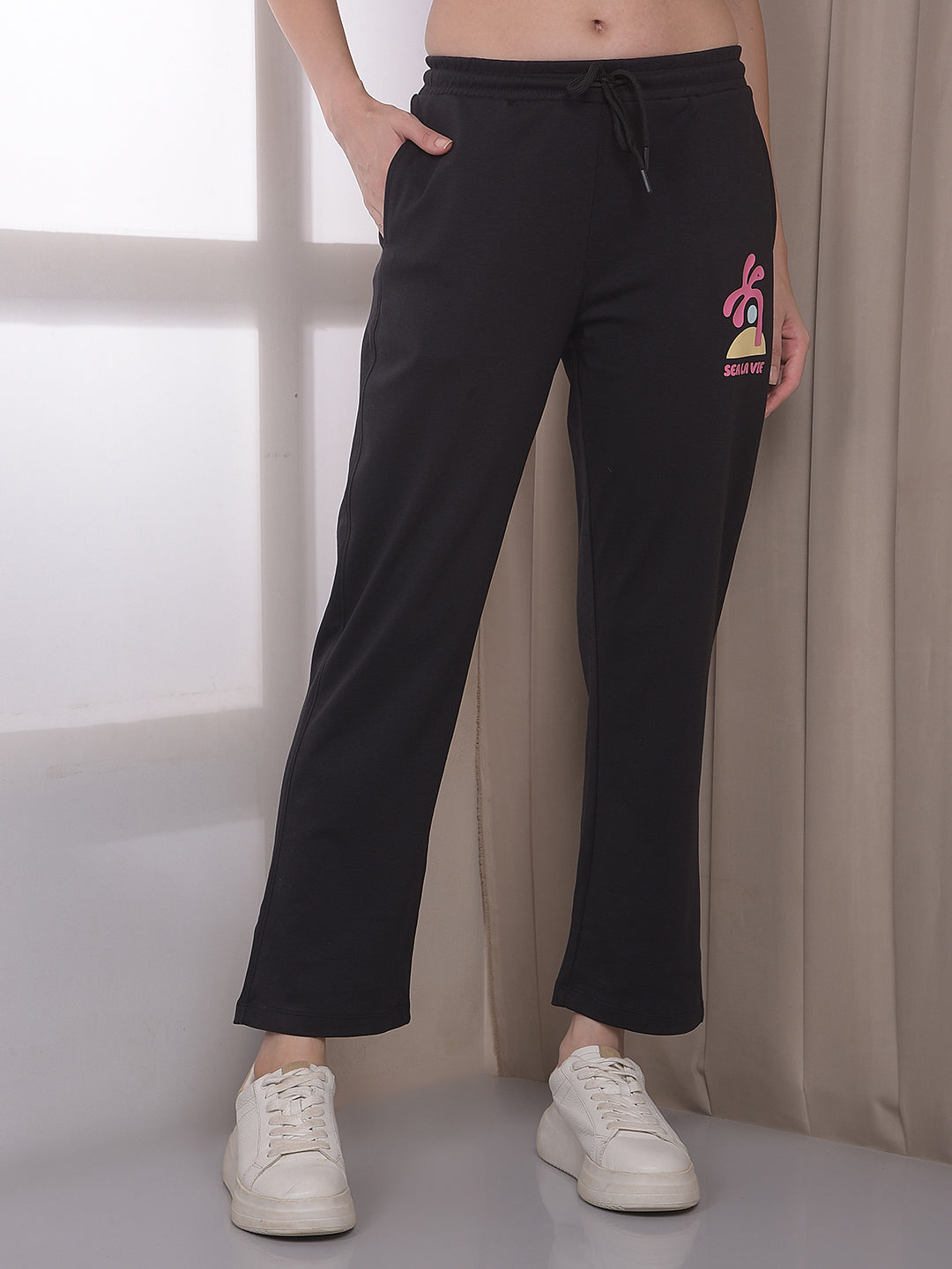 Black Graphic Print Trackpants