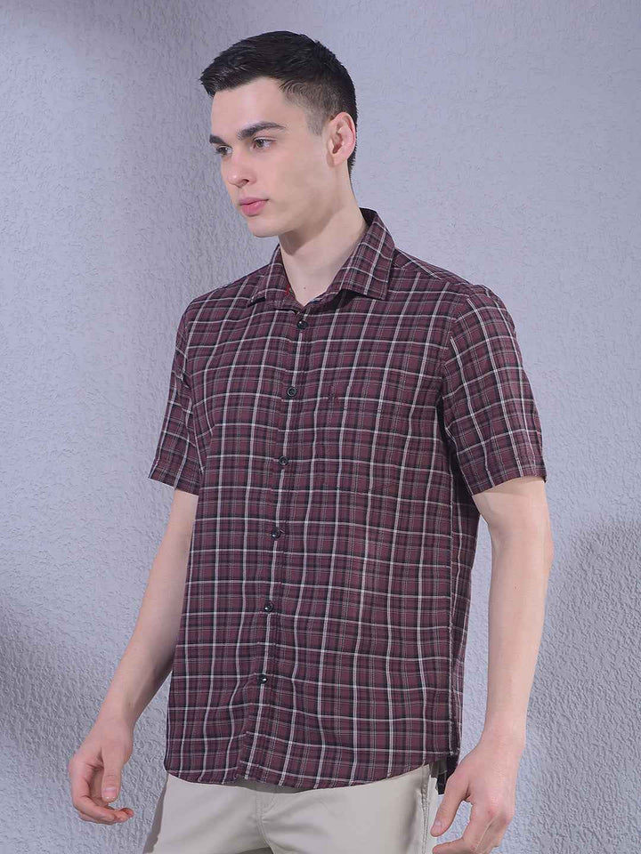Wine 100% Cotton Checked Shirt