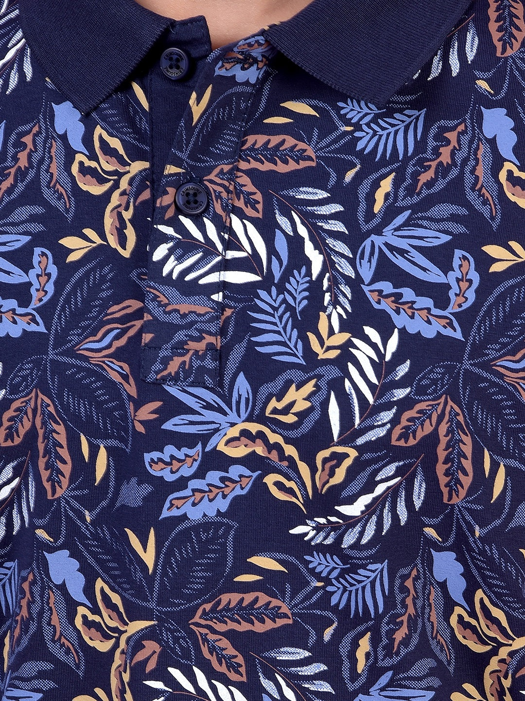 Blue Floral Print Polo Neck T-Shirt