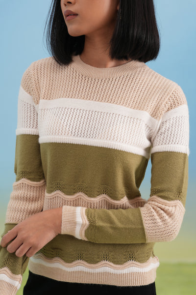 Olive Layered Color-Block Winter Pullover