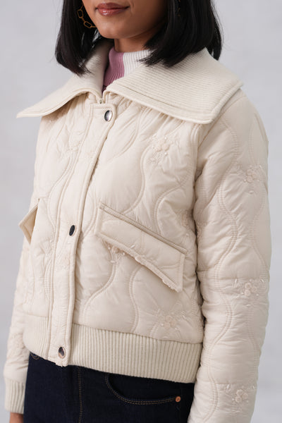 Cream Embellished Quilted Jacket