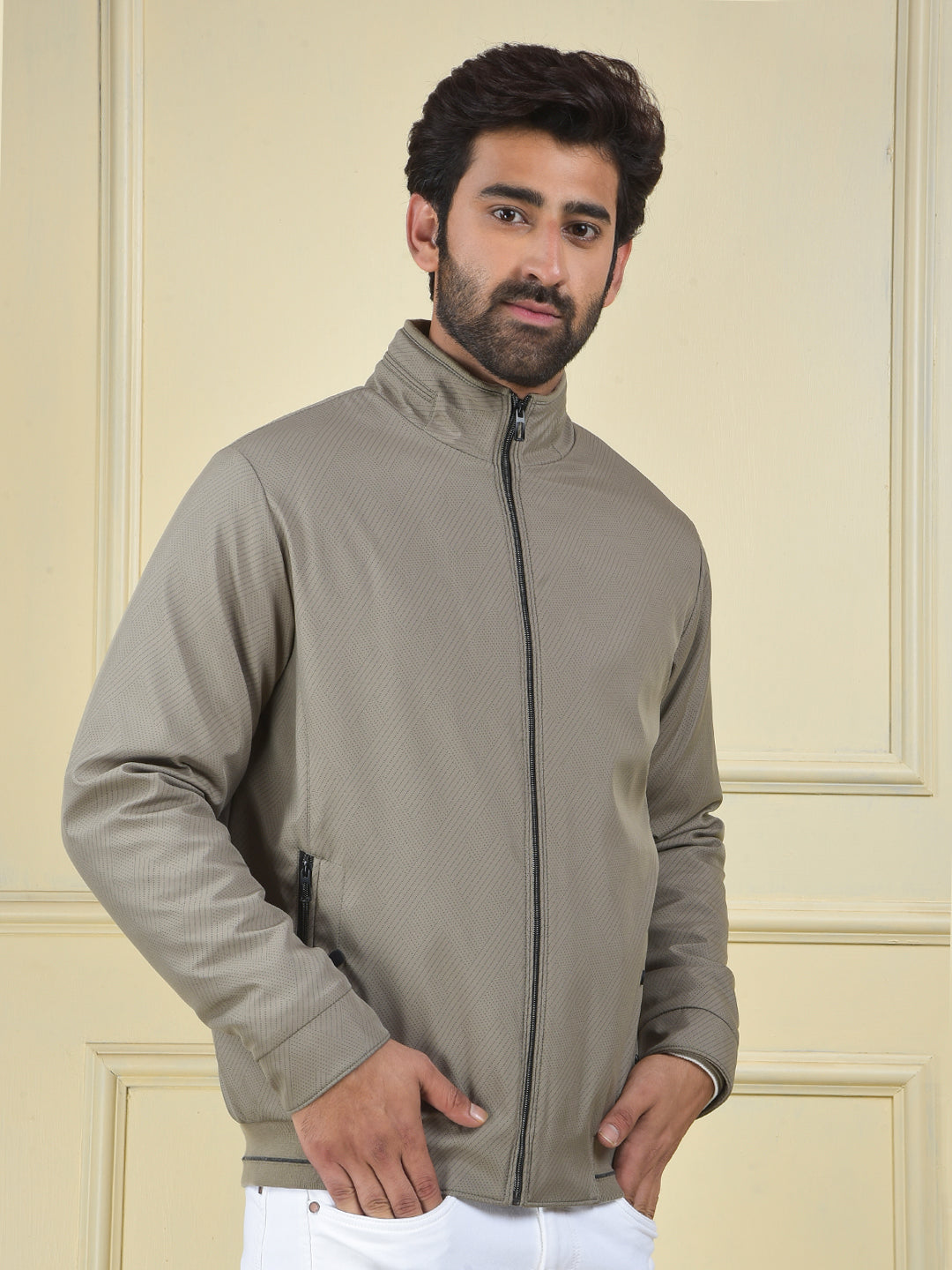 Beige Printed Puffer Jacket