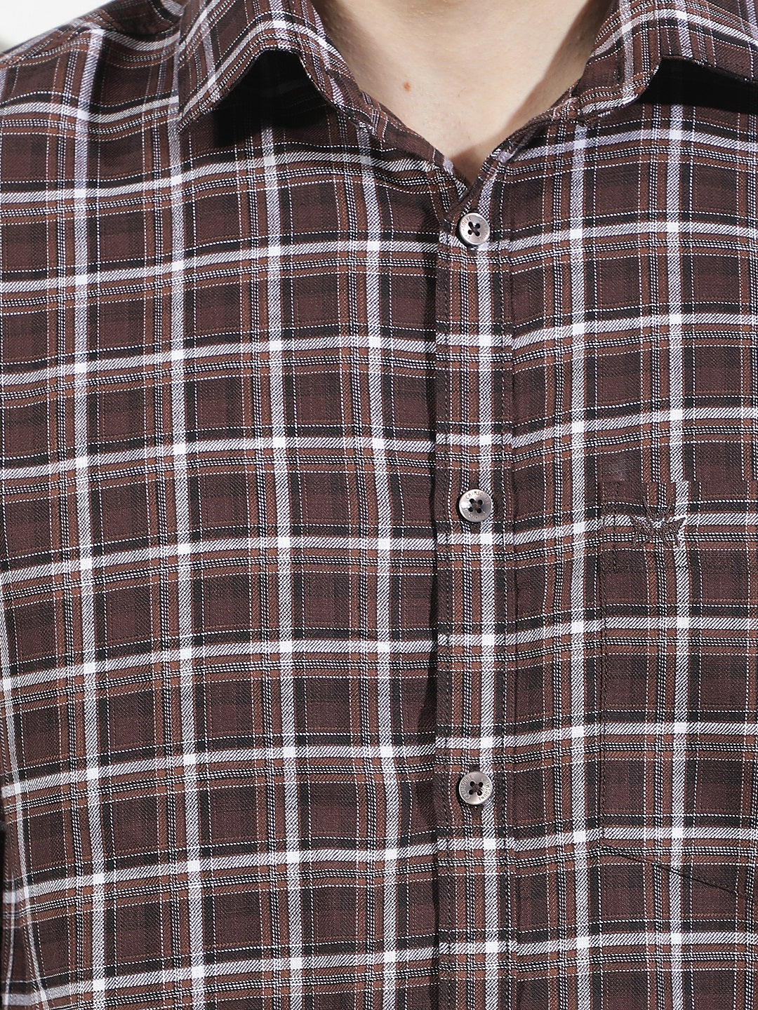 Brown 100% Cotton Checked Shirt