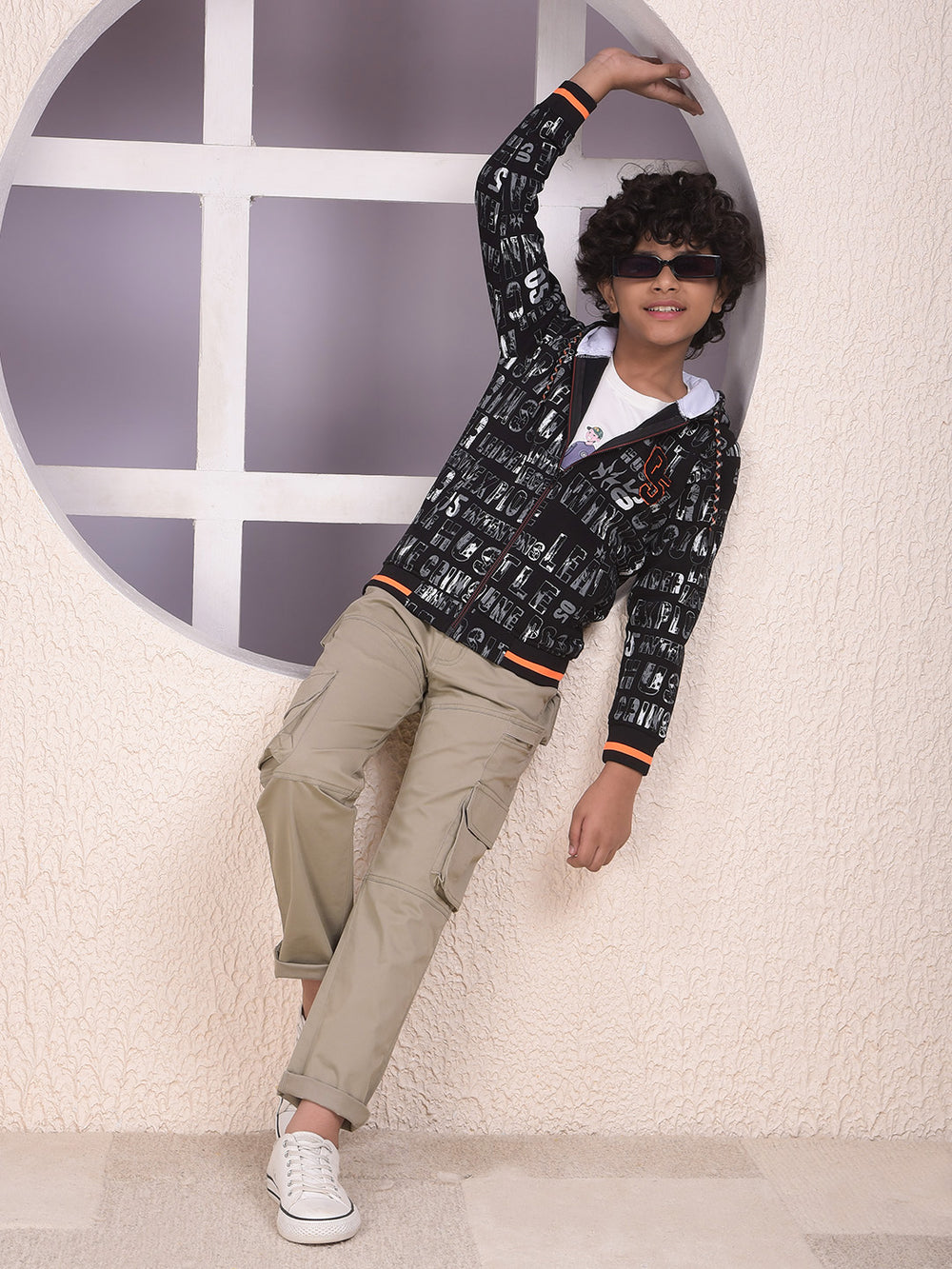 Black Typographic Print Hooded Neck Sweatshirt