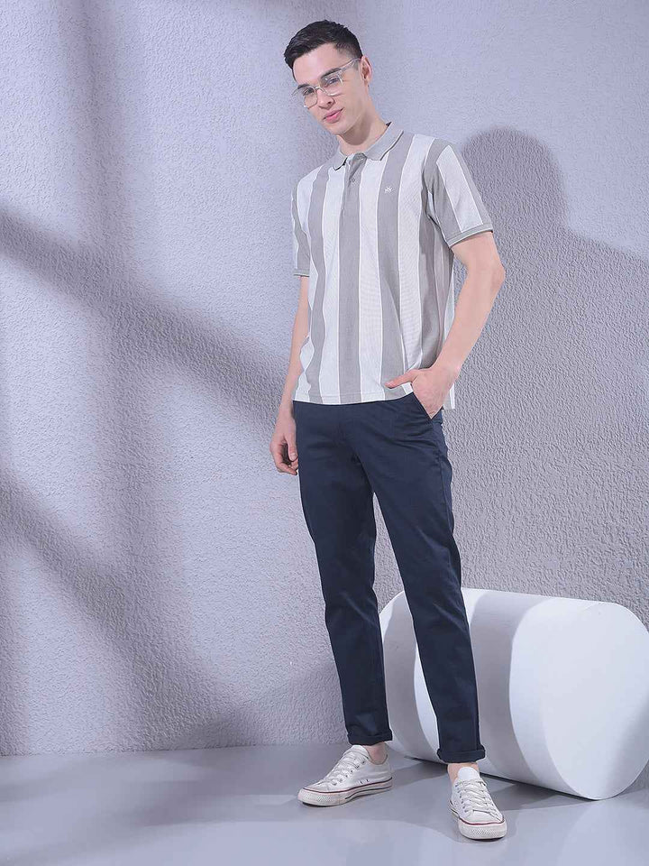 Beige Vertical Striped T-Shirt
